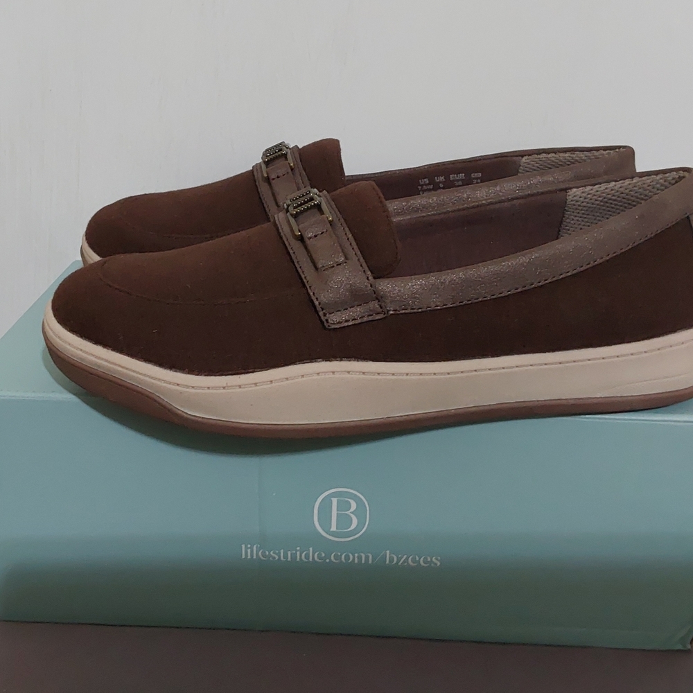 Life Stride (Bzees) Brown Slip-On Loafers with Buckle Detail